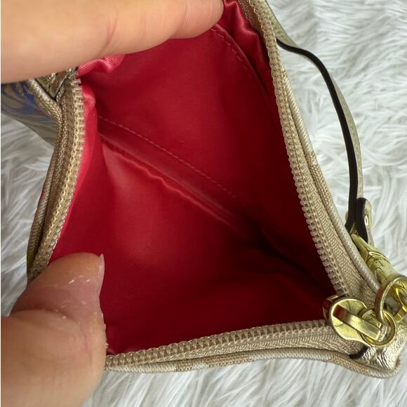 COACH Tan Gold Floral Signature Canvas Wristlet - Picture 5 of 9